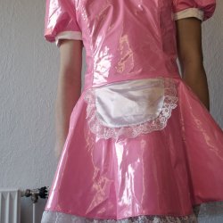 Girl in Adult pink Baby Sissy Maid PVC Vinyl Dress